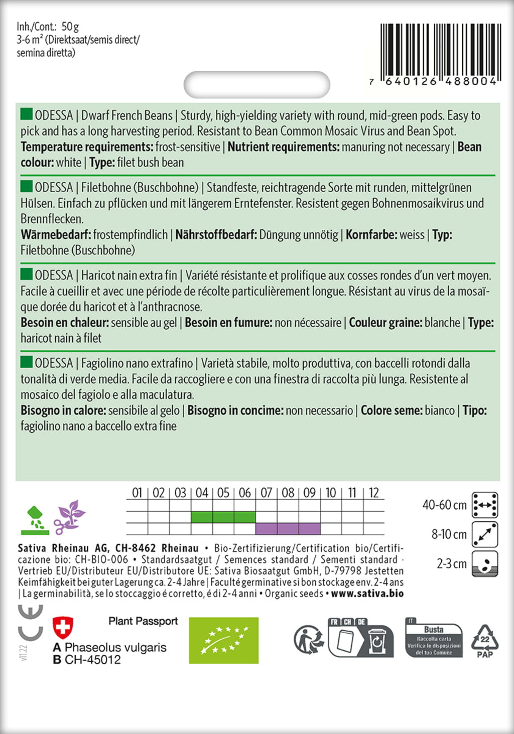 Sativa Bio grmičast fižol Odesa 1 pkt Bloomling spletna trgovina