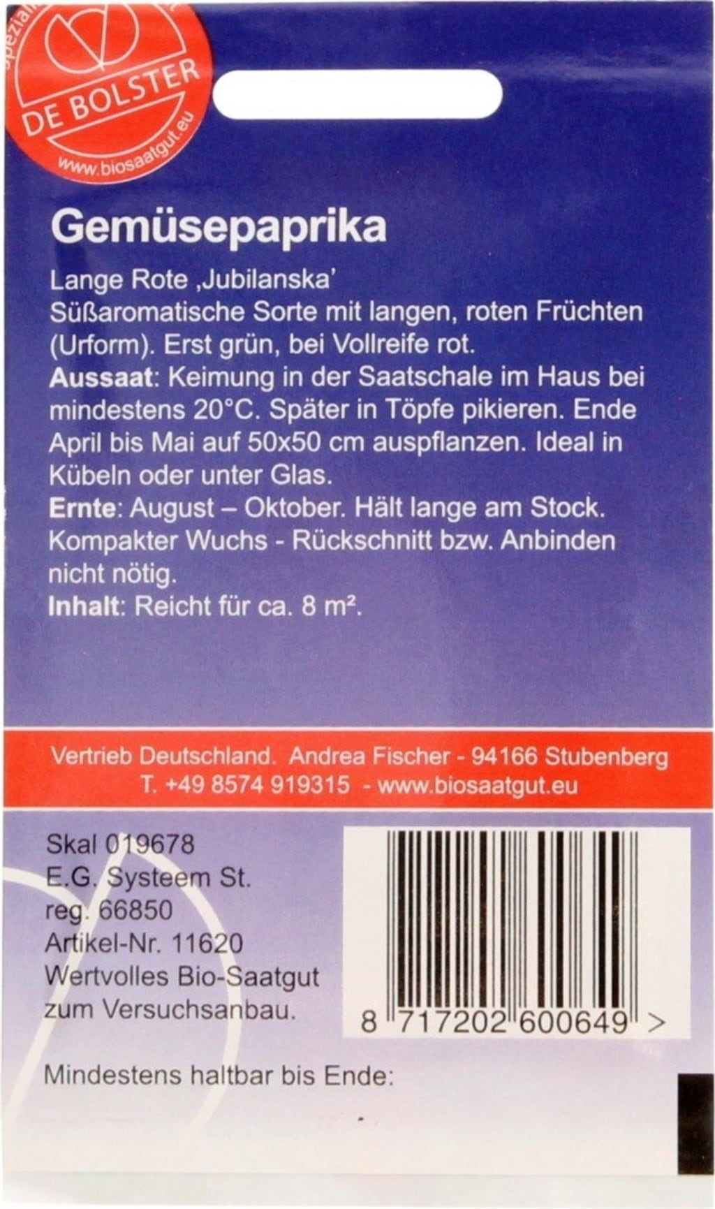 De Bolster Poivron Long Rouge Bio 