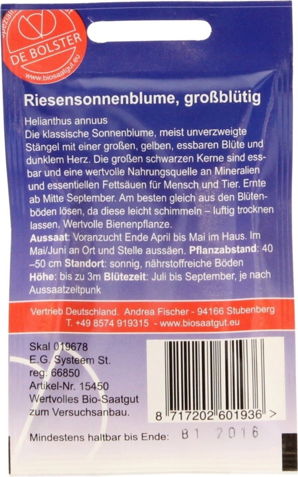 De Bolster Tournesol Géant - 5 g