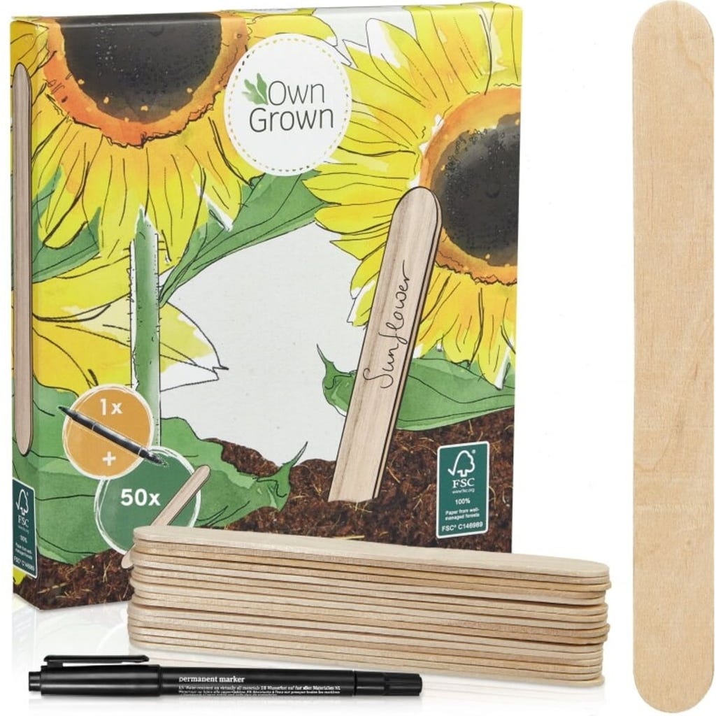 Growneer Pflanzenstecker Aus Holz – 60 Stück, 30,5 Cm Lang, Grün, Mit Band Für Blumen & Garten