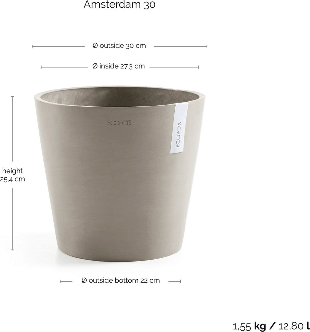 Ecopots Kruka Amsterdam taupe - Ø 30 cm, höjd 25,4 cm