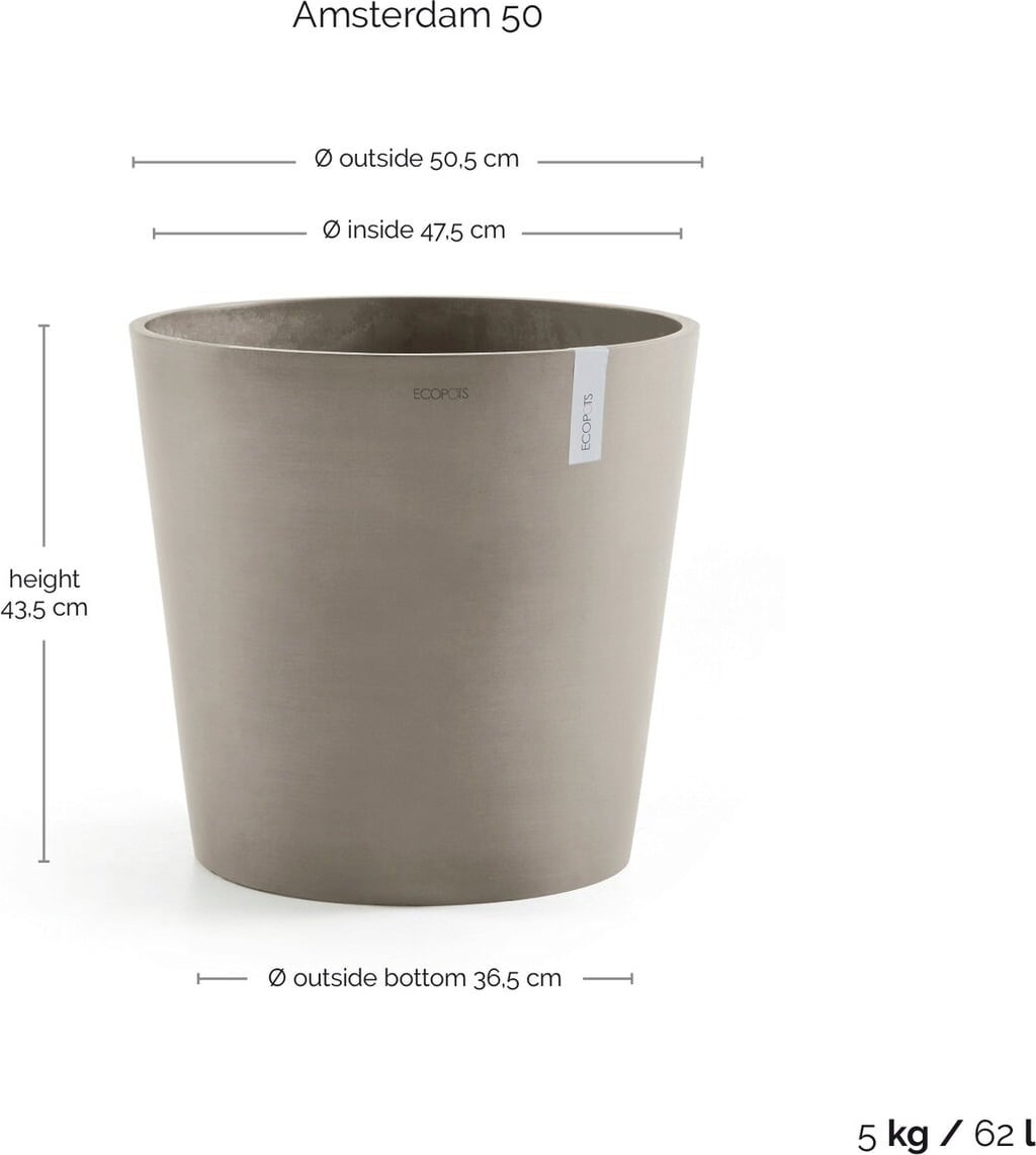 Ecopots Amsterdam Planter - Taupe - Ø 50 cm, Height 43.50 cm