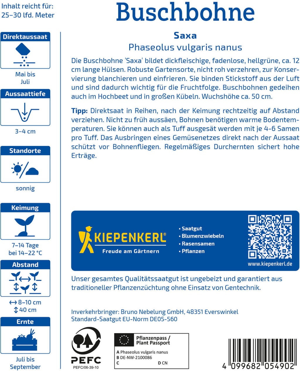 Kiepenkerl Bush Bean Saxa - 1 Pkg