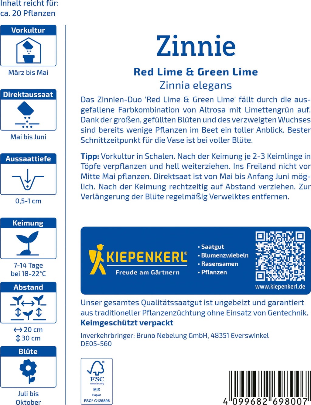 Kiepenkerl Zinnias - Red Lime & Green Lime  - 1 Pkg