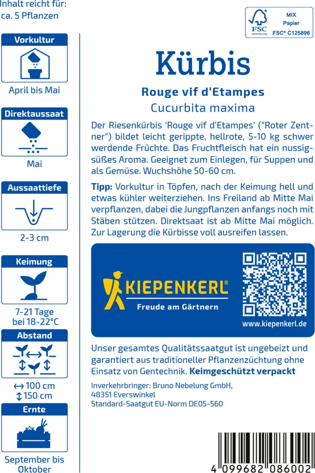 Kiepenkerl Calabaza Rouge vif d'Etampes - 1 paq.