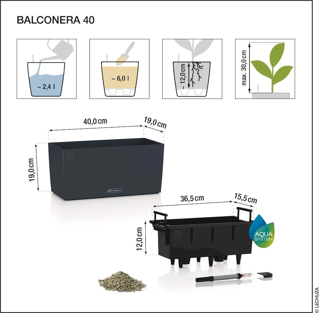 Lechuza Jardinière BALCONERA Cottage 40 - granit