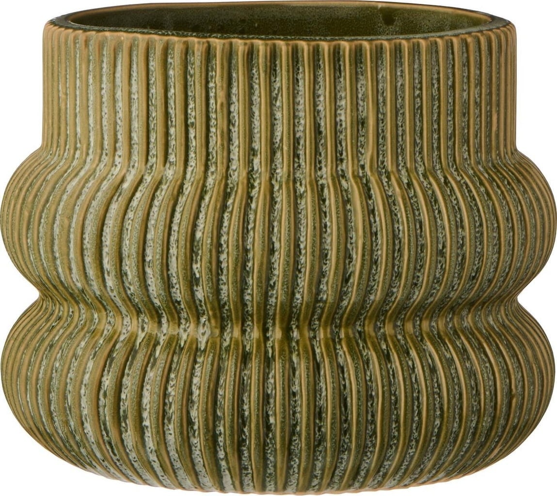 IB Laursen Planter with Grooves Ø 16 cm - Green