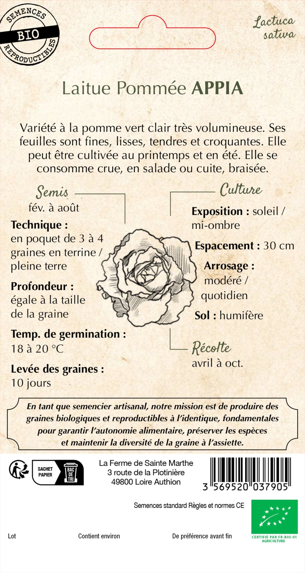 La Ferme de Sainte Marthe Laitue Pommée 