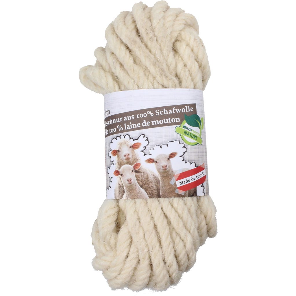 Ficelle En Laine De Mouton Naturelle 10m X 0,5cm - Siena Garden, Blanc Naturel