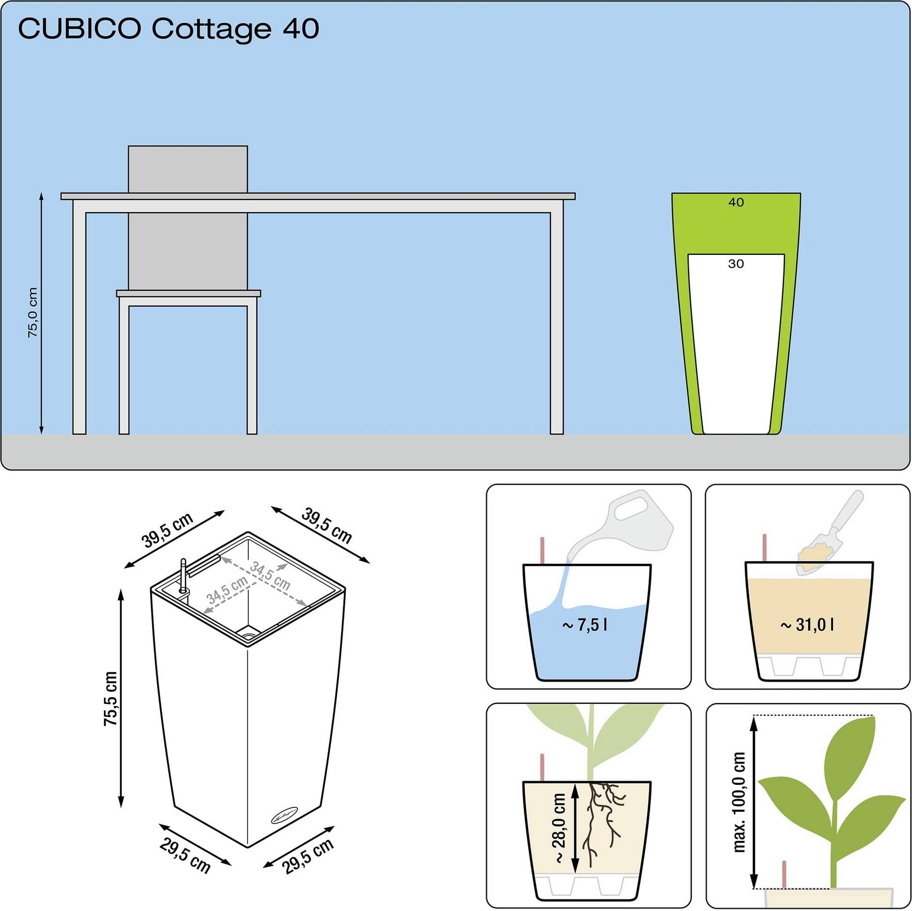 Lechuza CUBICO Cottage 40 Planter