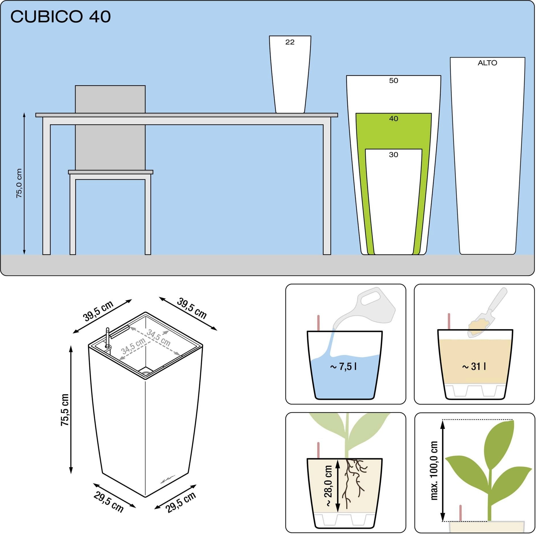 Lechuza Pflanzgefäß CUBICO Premium 40