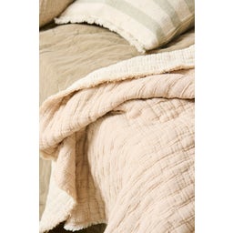 Ib Laursen Decke mit Karo-Stickerei - Natur / Offwhite