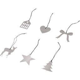 Christmas Tree Decorations, mixed 6 piece set - Silver