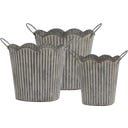 Übertopf mit Rillen und Griffen 3er  antique zink