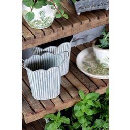 Übertopf mit Rillen und Griffen 3er  antique zink