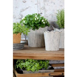 Übertopf mit Rillen und Griffen 3er  antique zink