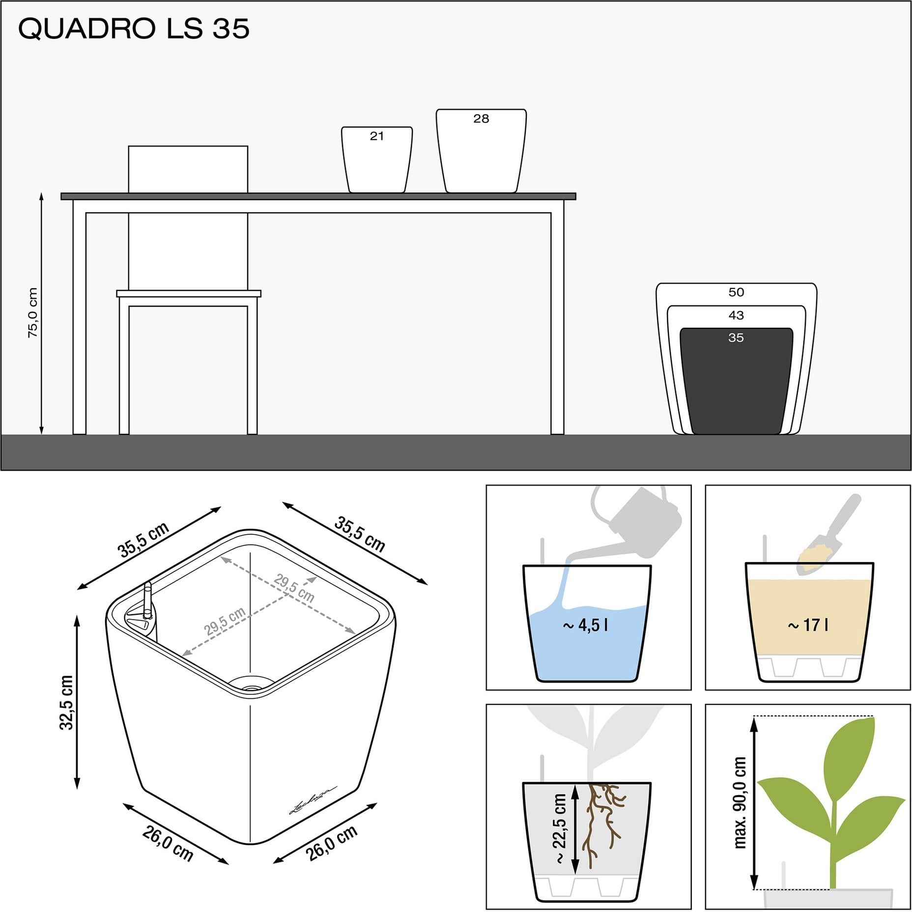 Lechuza Okrasni lonecf QUADRO Premium LS 35