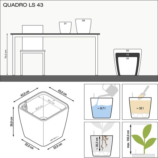 Lechuza Planteringskärl QUADRO Premium LS 43