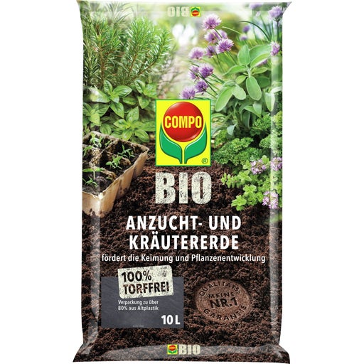 COMPO BIO Anzucht- und Kräuter-Erde torffrei - 10 Liter