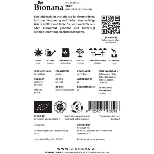 Bionana Bio Ysop - 1 Pkg