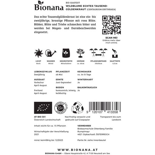 Bionana Common Centaury Organic Wildflower - 1 Pkg