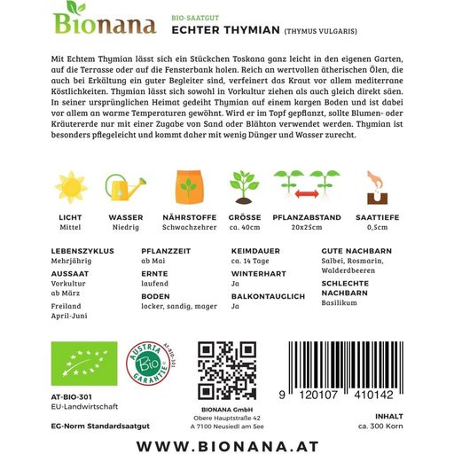 Bionana Organic Thyme - 1 Pkg