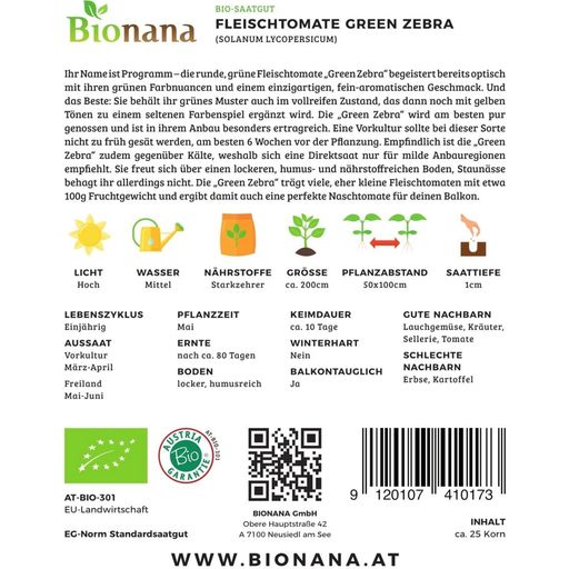 Bionana Bio Fleischtomate „Green Zebra“ - 1 Pkg