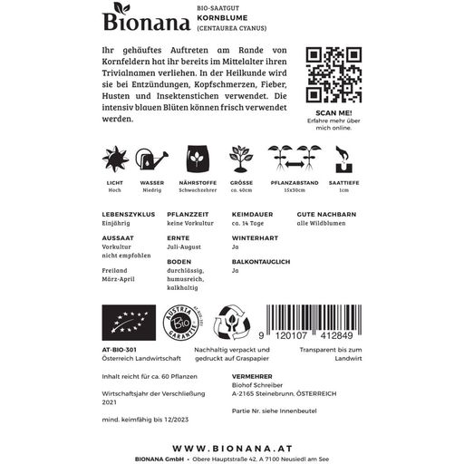 Bionana Organic Cornflower - 1 Pkg