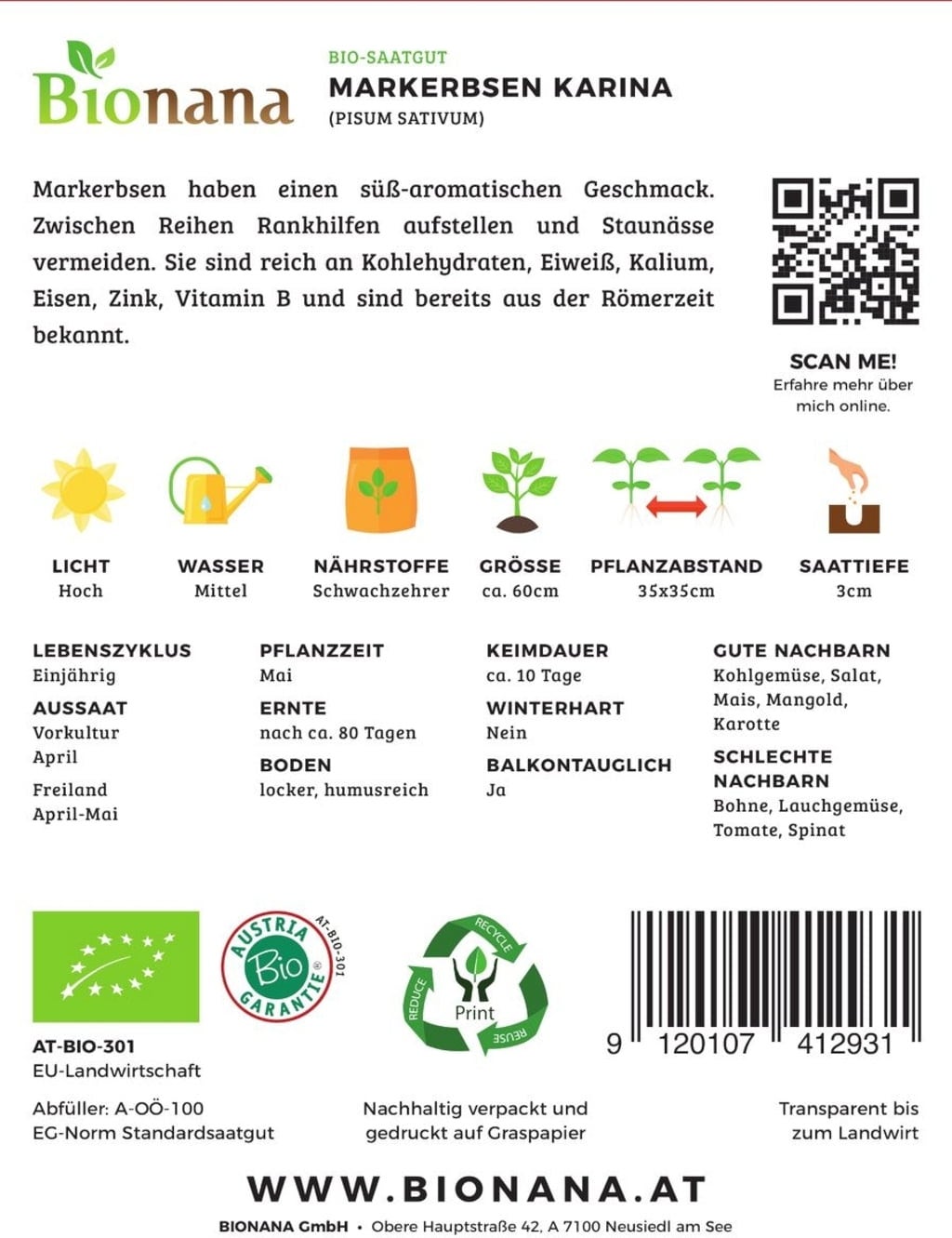 Bionana Bio Markerbse „Karina“ - 1 Pkg