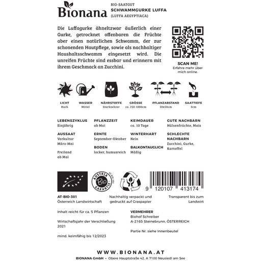 Bionana Biologische Sponskomkommer Luffa - 1 Verpakking