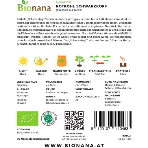 Bionana Bio Rotkohl „Schwarzkopf“ - 1 Pkg