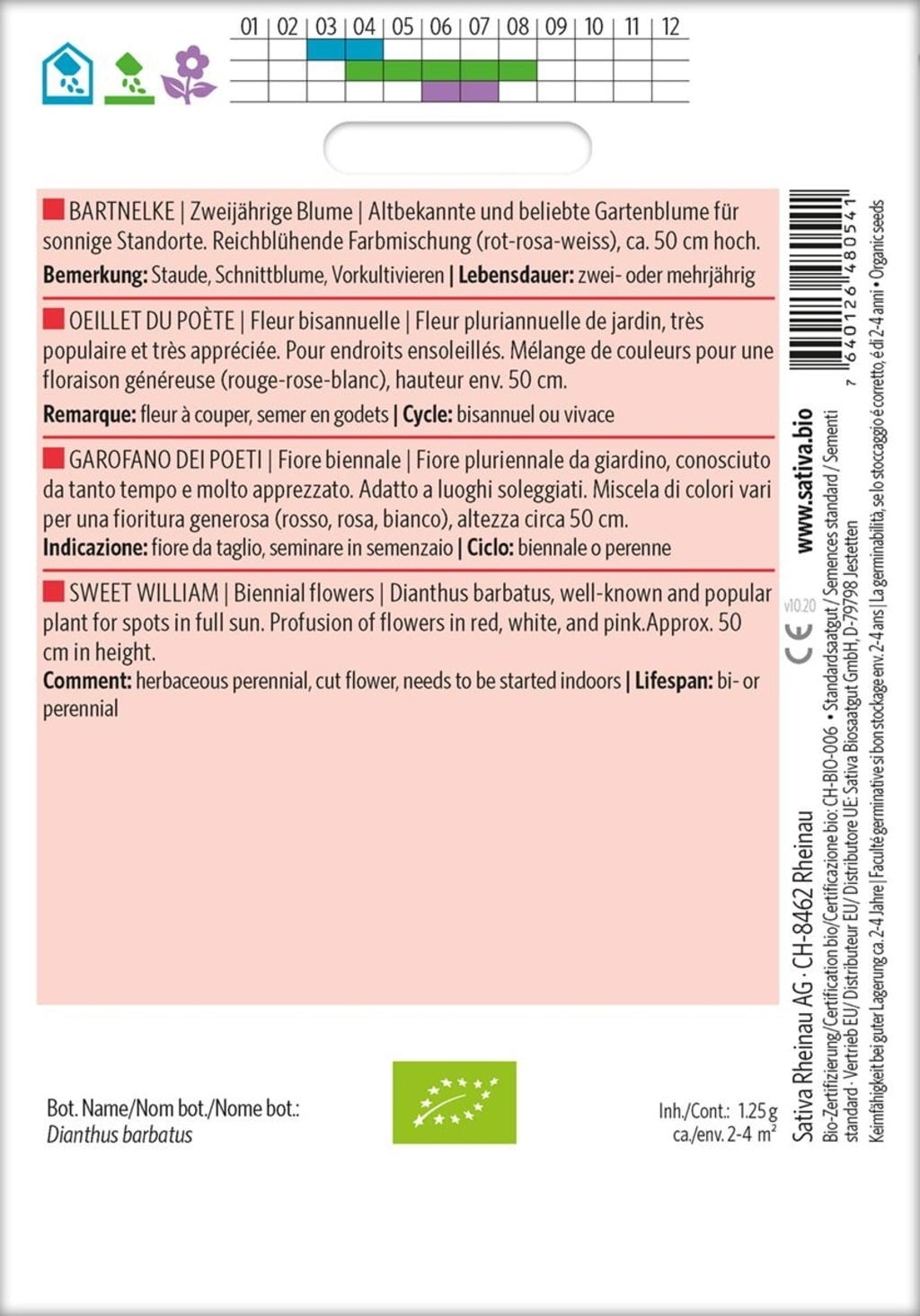 Sativa Organic Biennial Sweet William - 1 Pkg