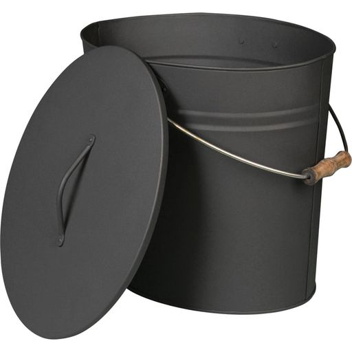Ash Bucket, Anthracite, with Handle and Lid - Oval