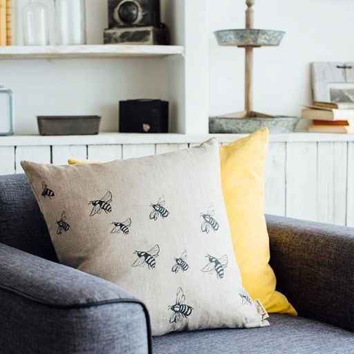 Helen Round Linen Cushion - Bee Design