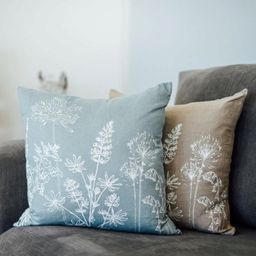 Helen Round Linen Cushion Cover - Garden Design - Duck Egg Blue