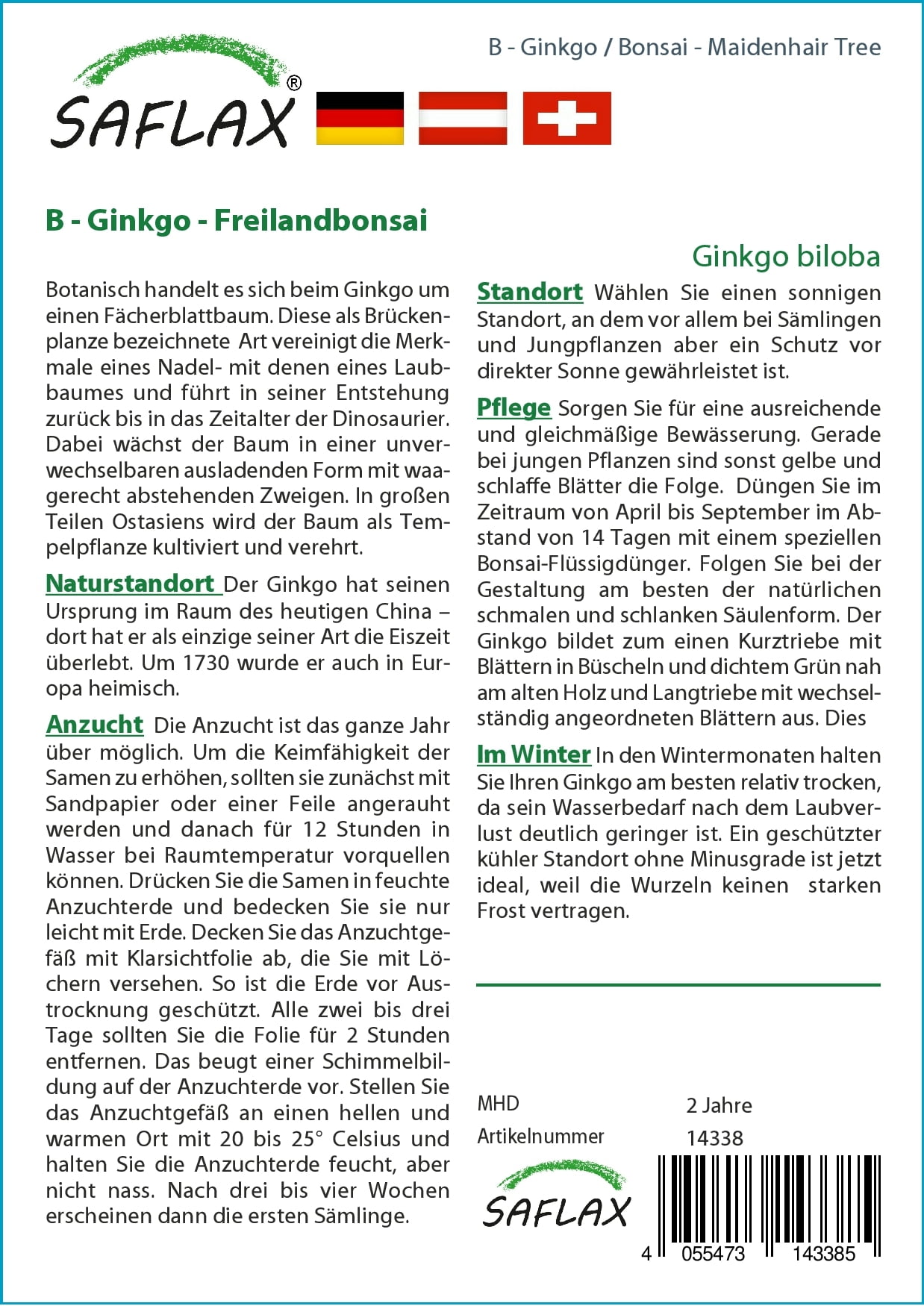 Saflax Bonsaï - Ginkgo - 1 sachet