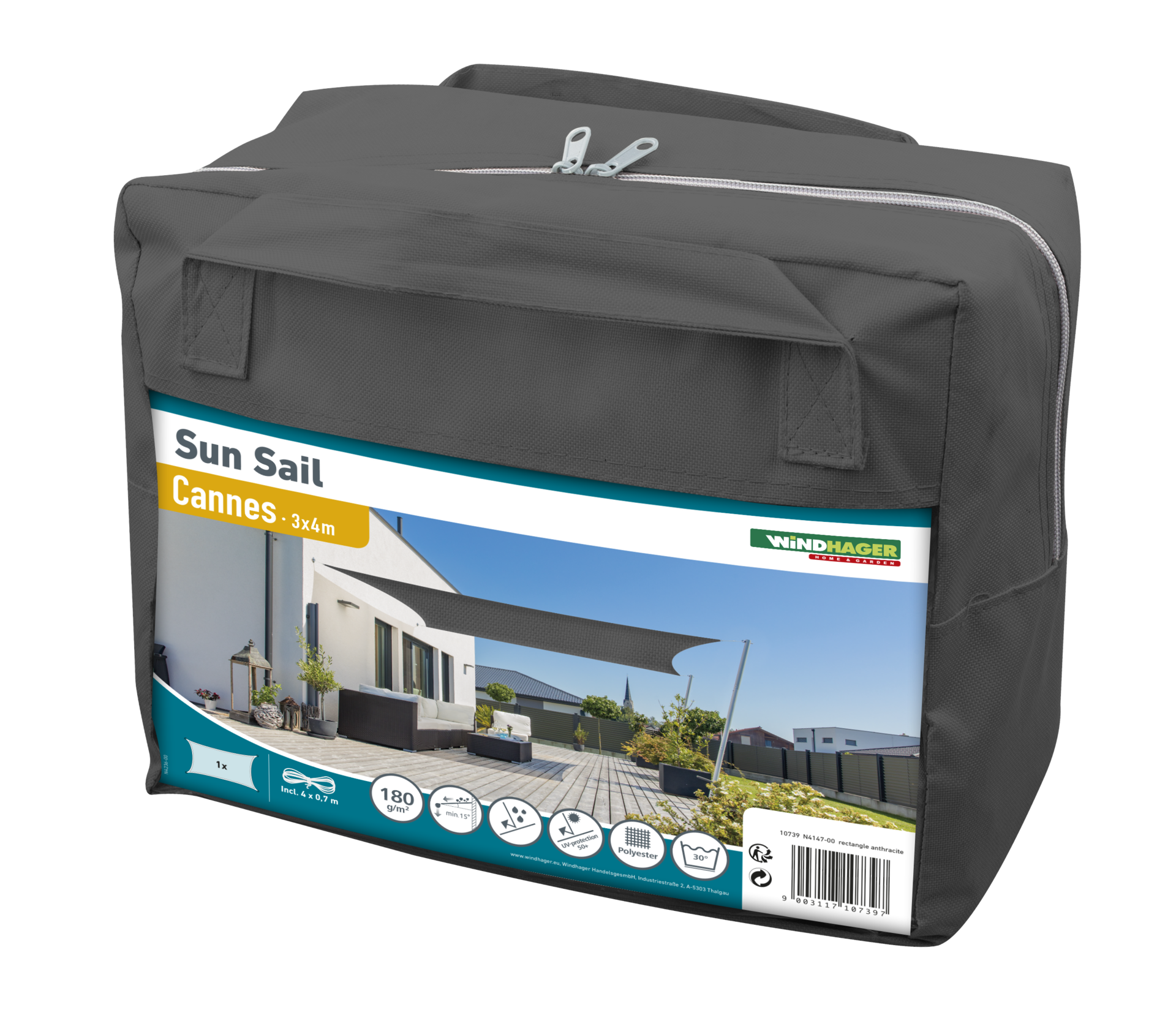 Windhager CANNES Rectangle SunSail 3x4m - Anthracite