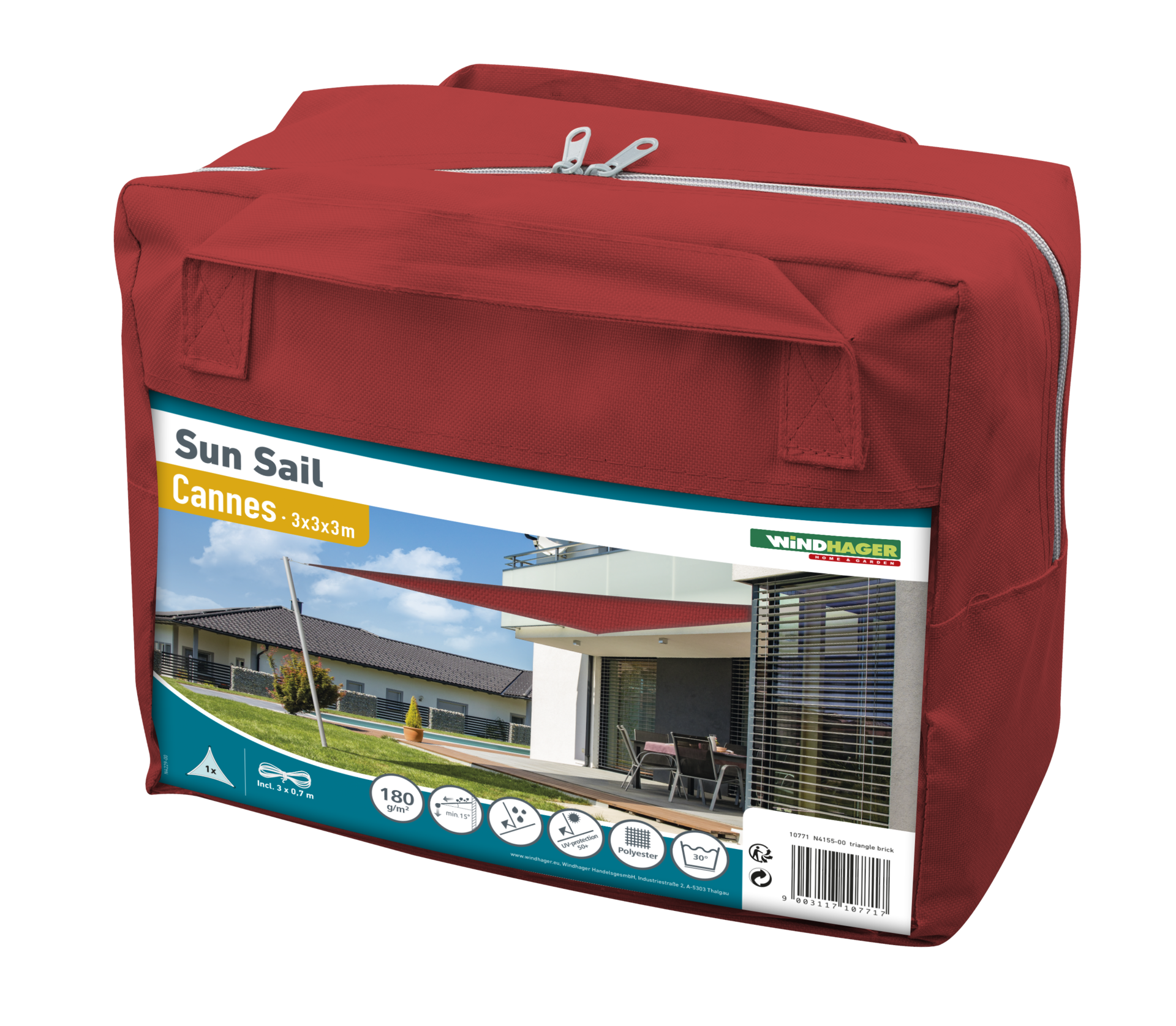 Windhager Auvent SunSail CANNES Triangle 3x3x3m - Rouge