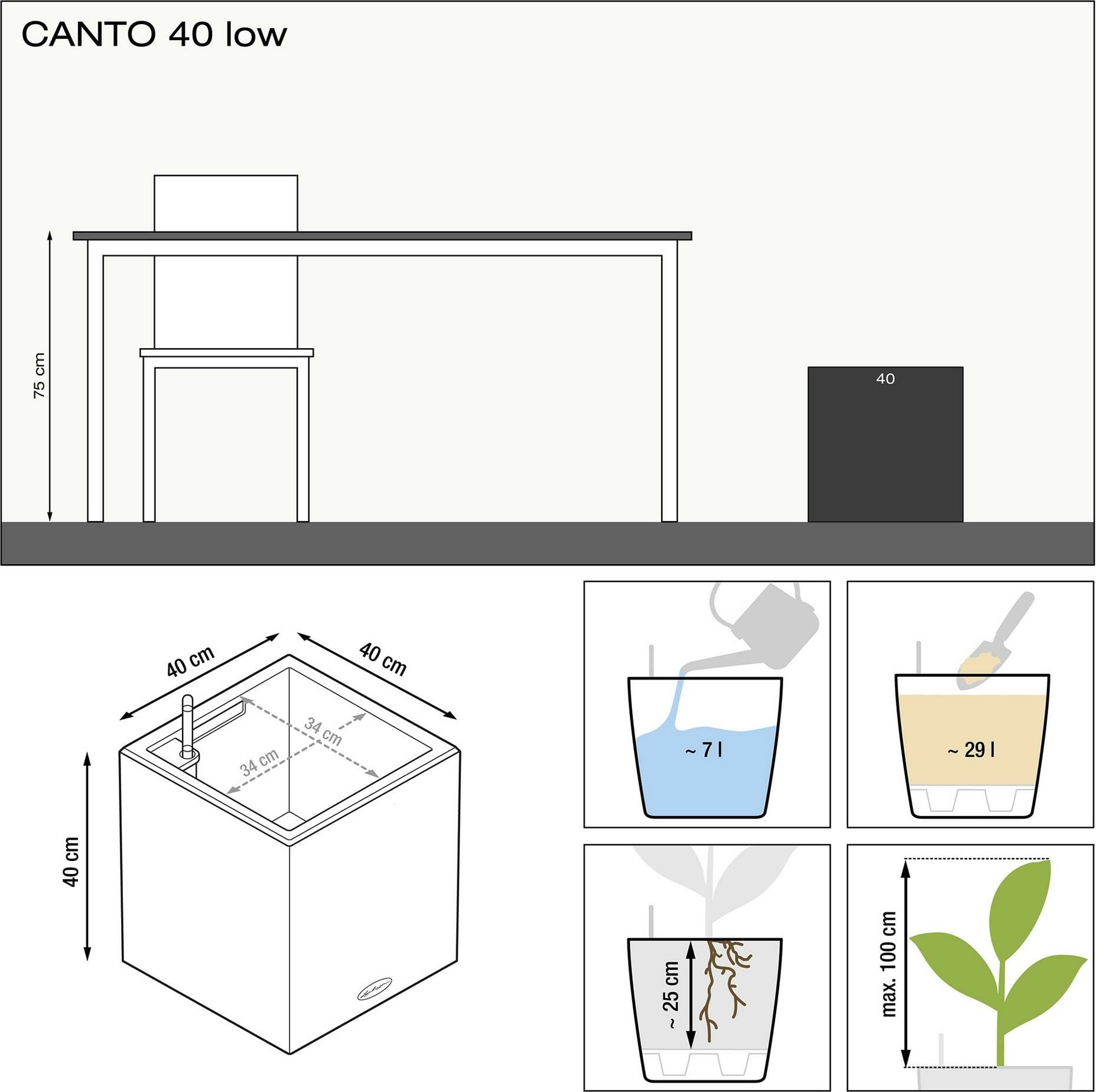 Lechuza Cvetlični lonec CANTO Premium low 40