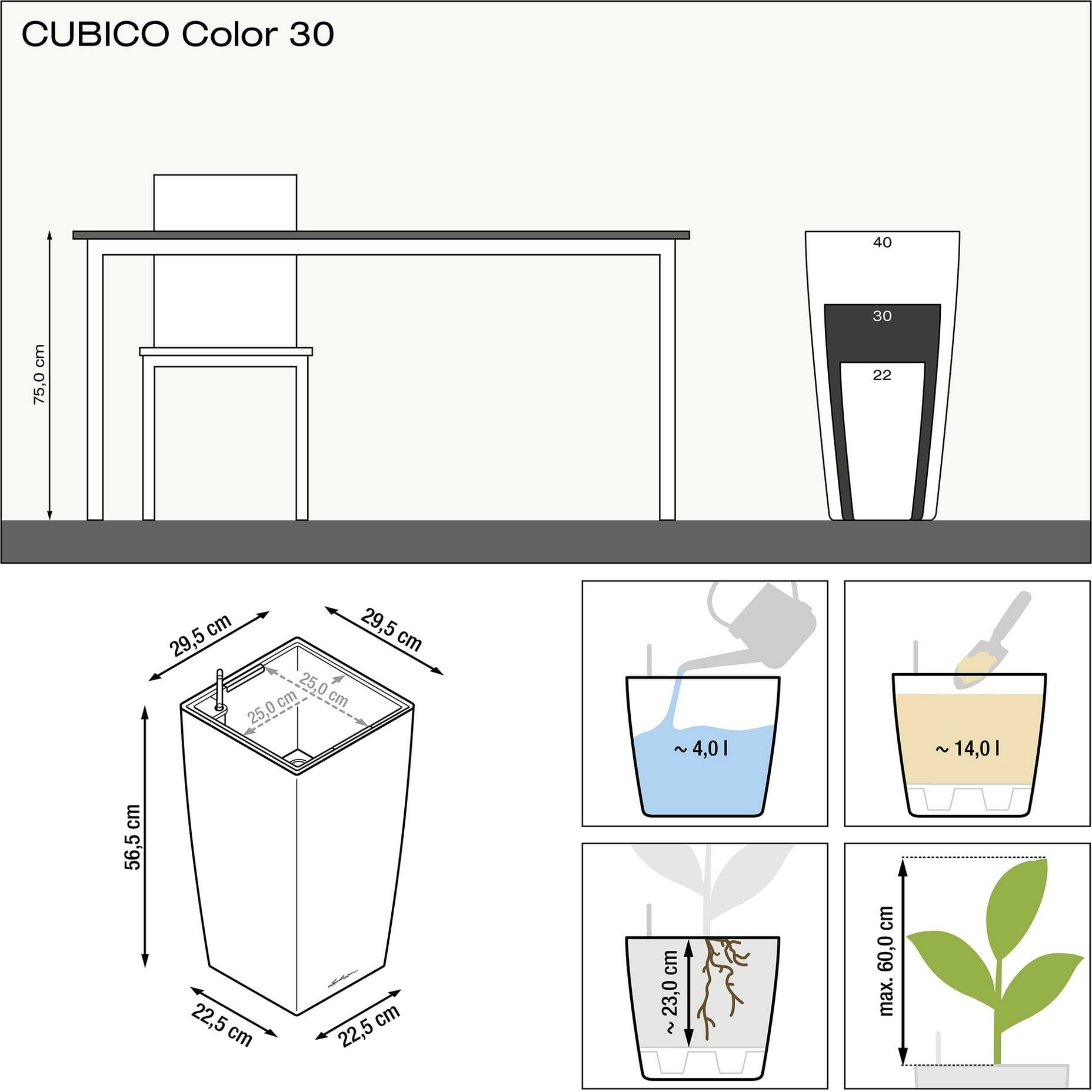 Lechuza Jardinière CUBICO Color 30