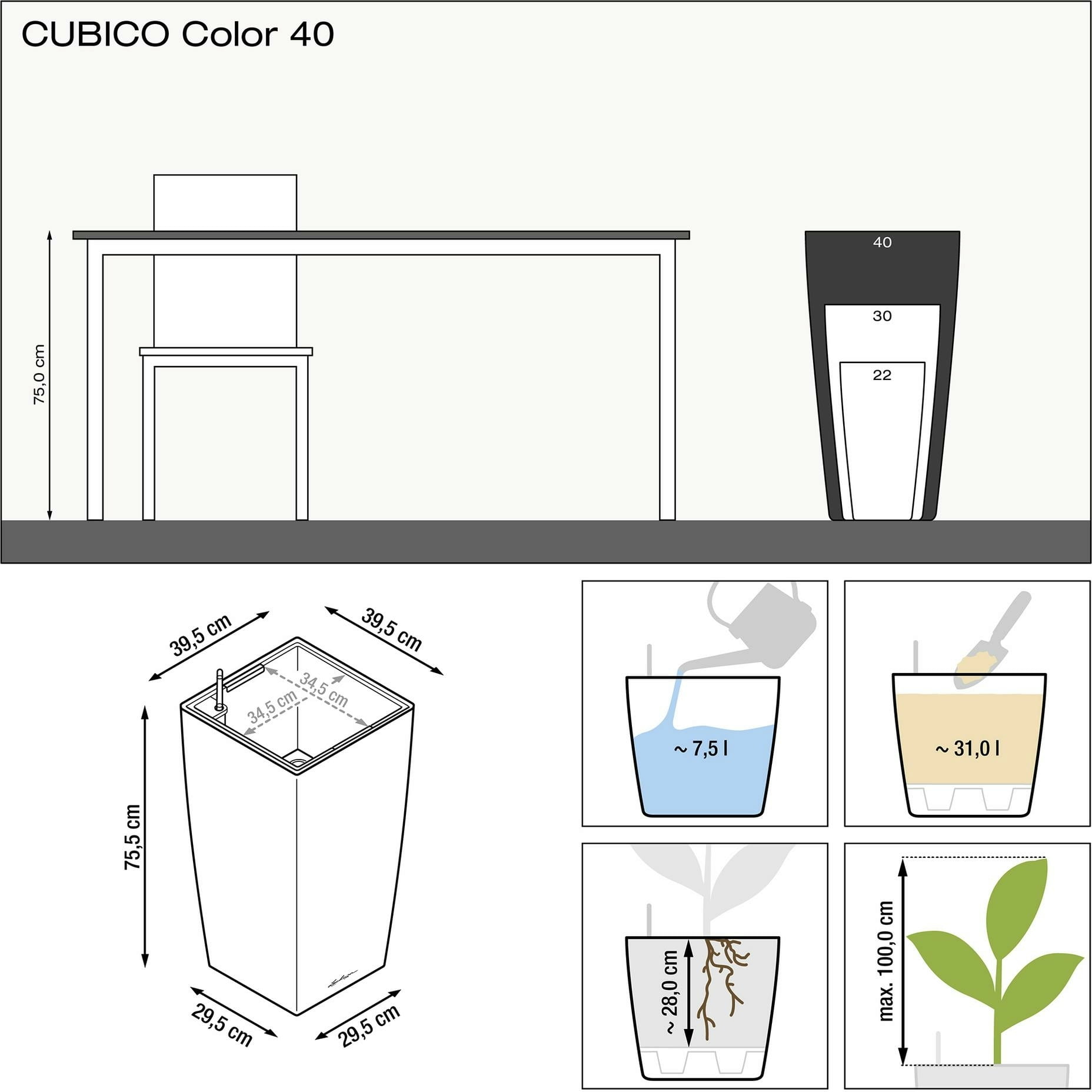 Lechuza CUBICO Color 40 Planter