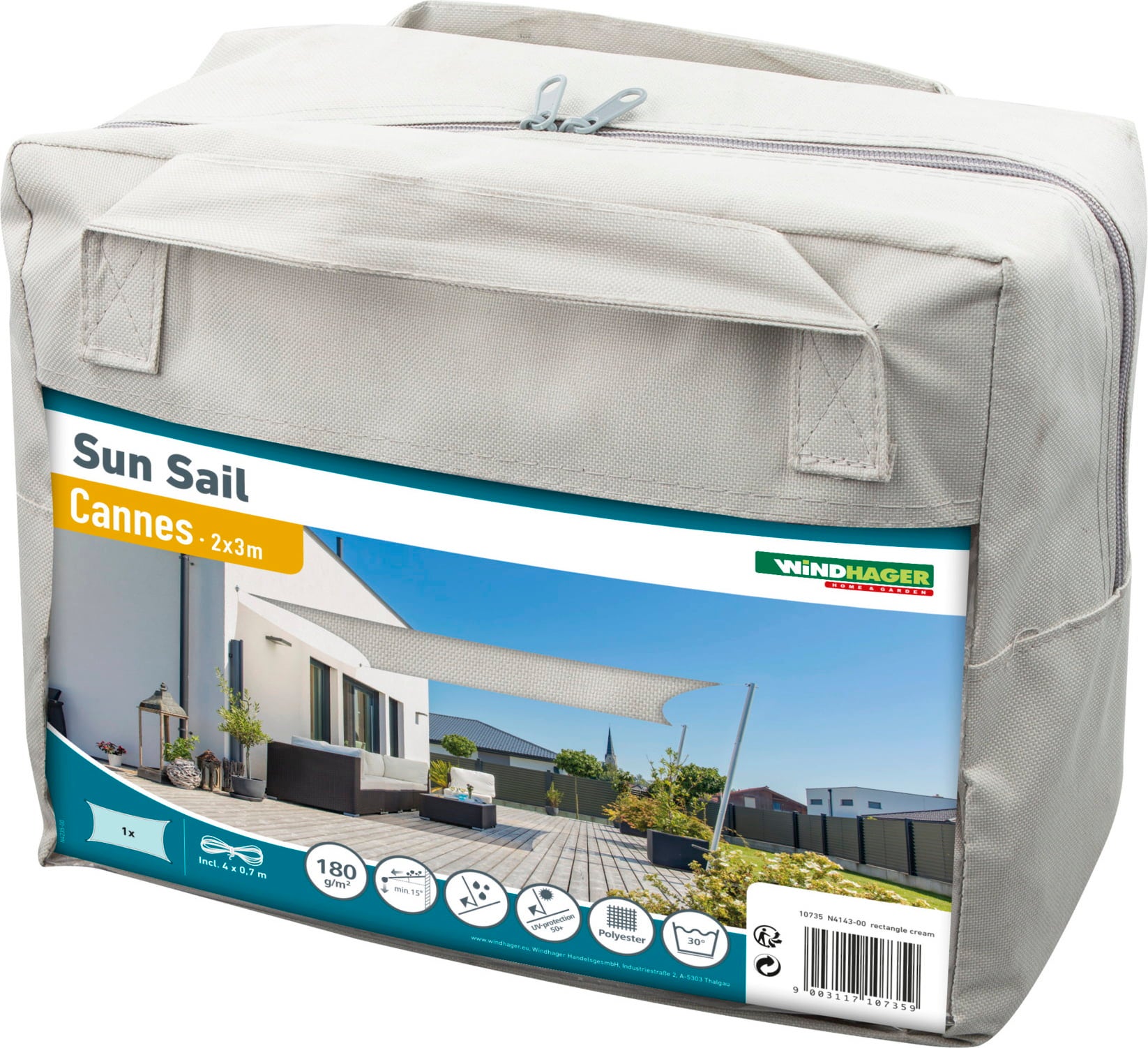 Windhager CANNES Rectangle SunSail 3x4m - White