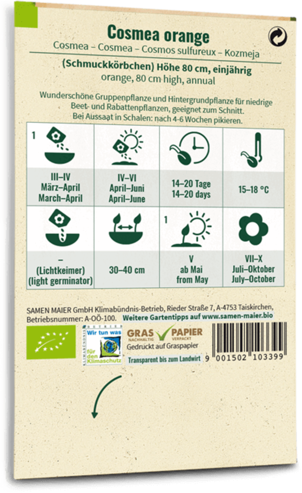 Samen Maier Cosmos Sulfureux Bio