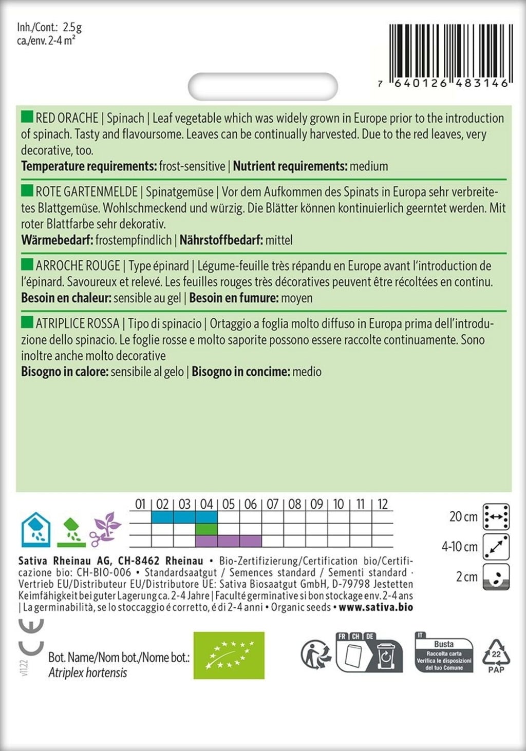 Sativa Type d'Épinards Bio 