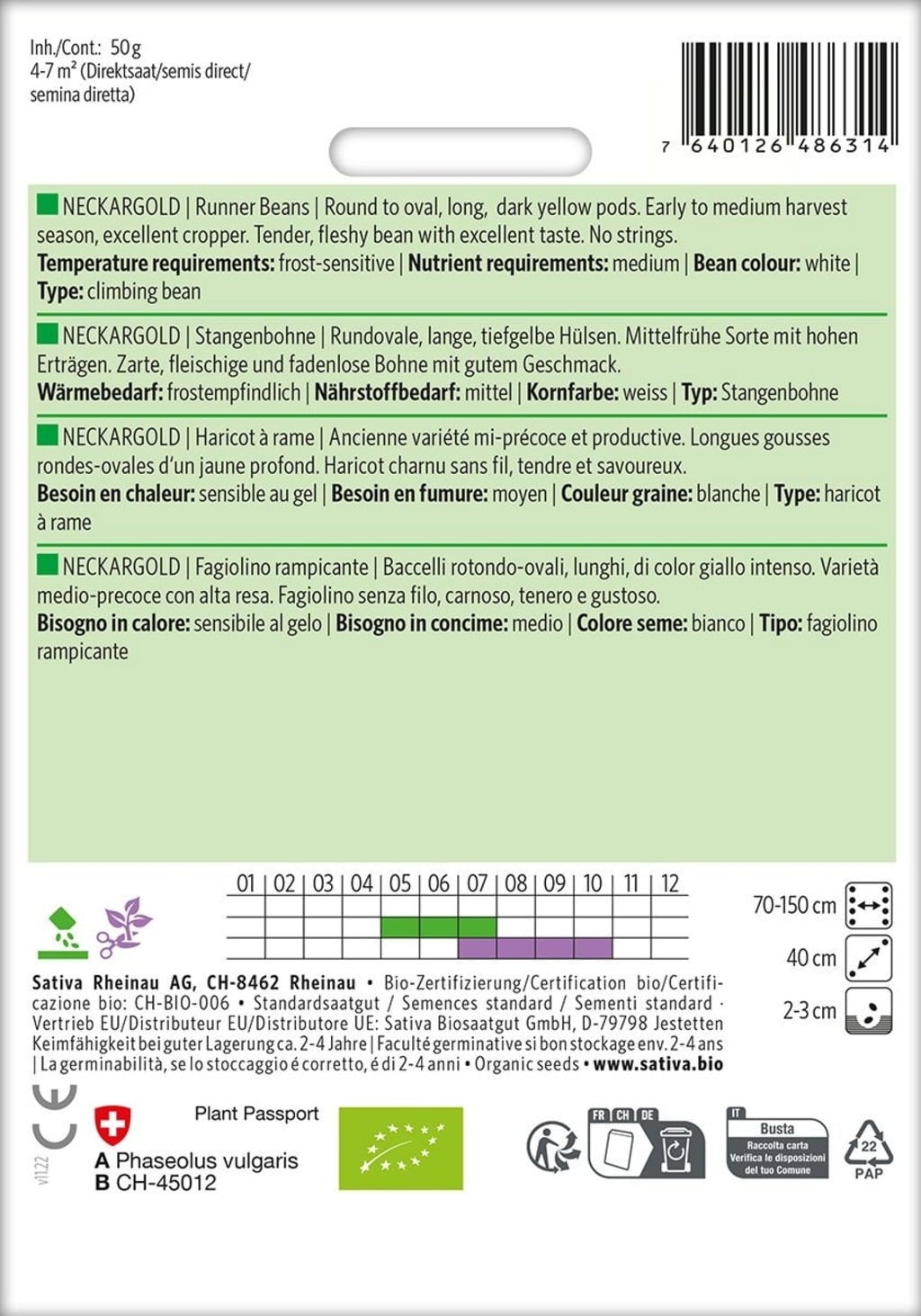 Sativa Ekologisk Störvaxböna, Neckargold