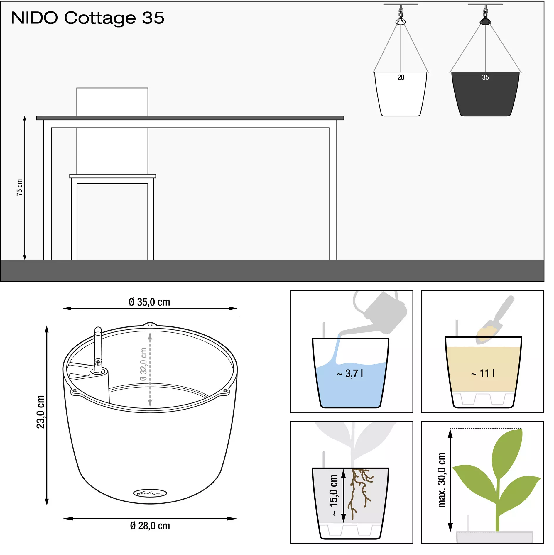 Lechuza Pot de Fleurs Suspendu NIDO Cottage 35