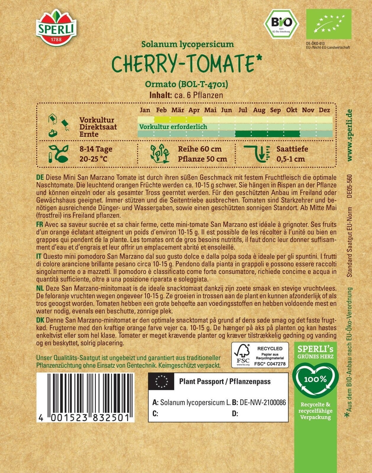Sperli Tomate Cerise Bio 