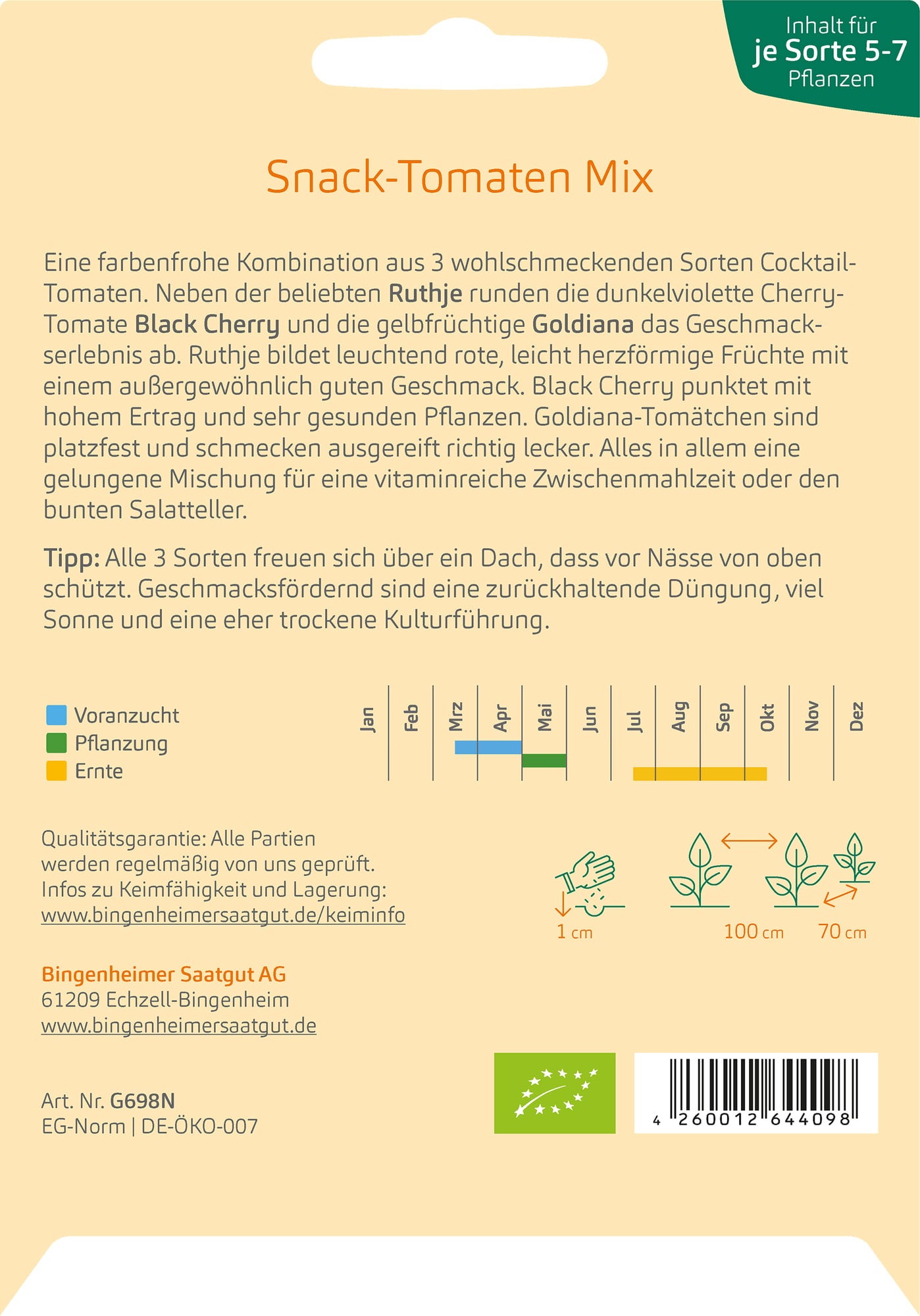 Bingenheimer Saatgut Mélange de Tomates 