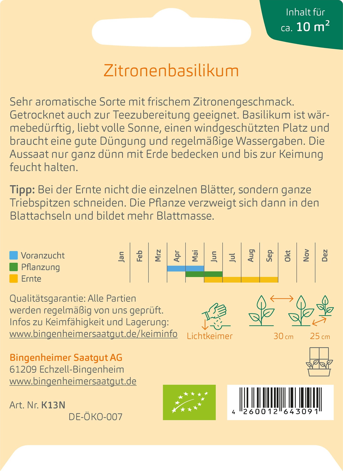 Bingenheimer Saatgut Basilic Citronné