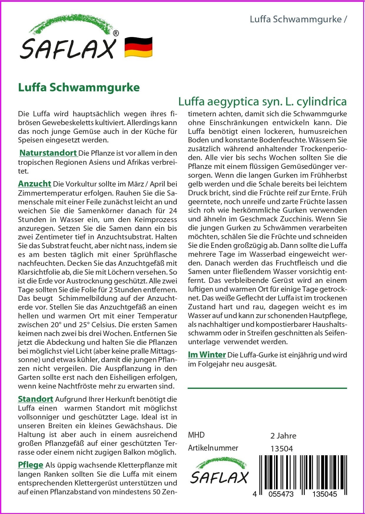 Saflax Luffa Svampgurka - 1 Paket